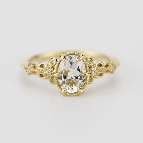 SilverQ 1.50 Ct Oval Cut Diamond Vintage Art Deco Engagement Ring for Women 14K Yellow Gold Plated Filigree Milgrain Edwardian Style Ring 925 Sterling Silver Handmade Artistic Jewelry thumbnail 5