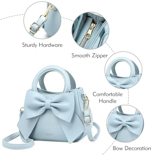 Small Purses for Women Crossbody Bag, Vegan Leather Crossbody Purses and Handbags with Top Carry Handle and Cute Bow Knot(Blue) thumbnail 5