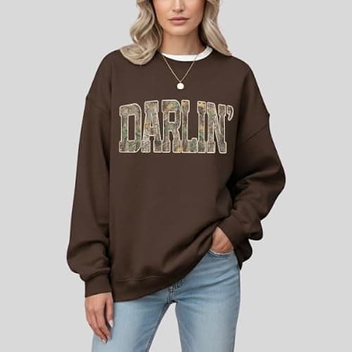 FITIN Unisex Darlin’ Camo Sweatshirt for Women – Western Country Graphic Crewneck Camouflage Southern Pullover thumbnail 6
