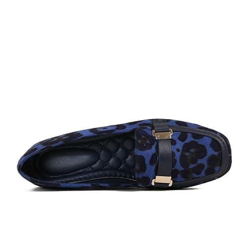 YQRUIMIAO Women's Loafers Leopard Suede Leather Leisure Shoes Comfort Work Slip-On Fashion Walking Shoes - 7 - Blue thumbnail 3