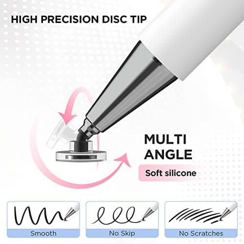 Stylus Pen for iPad, Disc Tip Pencil Tablet Stylus Compatible with Apple iPad pro/iPad 6/7/8th/iPhone/Samsung Galaxy Tab A7/S7/All Touch Screens (White) thumbnail 5