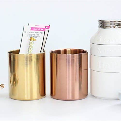 MEI YI TIAN Gold Pen Holder Glossy Stainless Steel Pencil Cup for Home Office Desk Organizers Multi Use Makeup Brush Holder Flower Vase Mini Pot Decor thumbnail 5