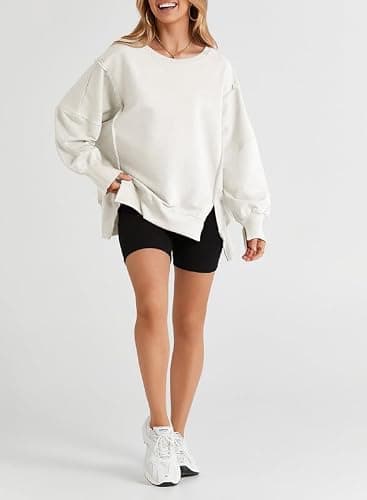 SHEWIN Womens Oversized Reverse Seam Sweatshirt Casual Long Sleeve Pullover Tops Lightweight Loose Crewneck Sweatshirts thumbnail 9