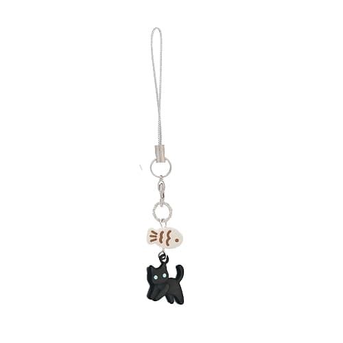 PUCAPOCO Black Cat Phone Charm Cute Kawaii Cat Fish Phone Bag Charm Accessories - Image 1