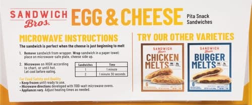 Sandwich Bros. Egg & Cheese, Frozen Breakfast Sandwiches, 15 oz., 6-ct | Good source of protein, 8g per serving; individually wrapped microwavable breakfast sandwiches; for busy mornings or any time thumbnail 10