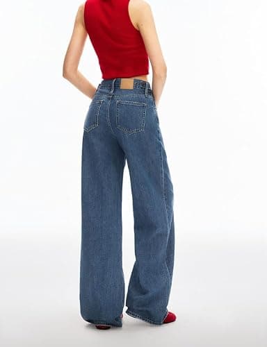 Women's Adjustable Wasit Baggy Jeans with Snap-Button Waistband Wide Straight Leg High Rise Jeans Denim Pants Y2K Trousers thumbnail 6