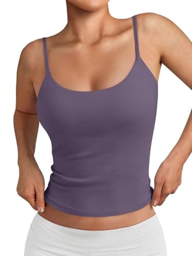 Trendy Queen Double Lined Tops for Women Adjustable Camisole Summer Teens Cute Going Out Spaghetti Strap Crop Tank Tops Gray Purple XS - Image 1