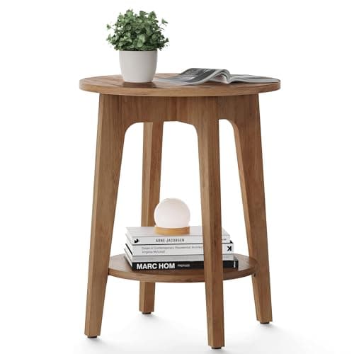 VASAGLE MAEZO Collection - Side Table, 2-Tier Small Round End Table, Nightstand with Tapered Legs, Curved Transitions, for Small Spaces, Living Room, Bedroom, Honey Brown ULET283T41 - Image 1