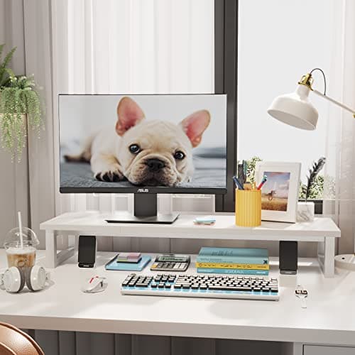 YAOHUOO Dual Monitor Stand Riser, 39Inch Large Monitor Stands for 2 Monitors, Computer Monitor Stand, Wooden Desktop Oraganizer Shelf for Office Desk Computer,Laptop,TV thumbnail 3
