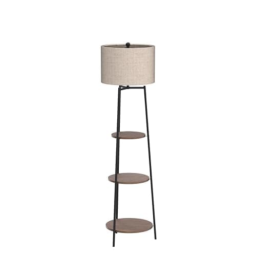 ROSEN GARDEN Floor Lamp, Standing Reading Light with Shelves and Fabric Shade, Modern Tall Pole Lamp, Accent Furniture Décor Lighting for Living Room, Bedrooms Black thumbnail 5