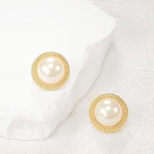 Mierfyni Pearl Stud Earrings for Women, Faux Large Gold Pearl Earrings Studs, Dainty White Big Pearl Earrings Pearl Statement Earrings Gold Studs thumbnail 3