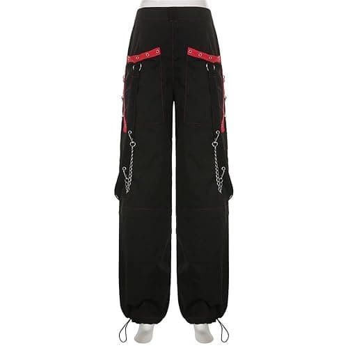 Women Y2K High Waisted Jeans Gothic Baggy Gothic Cargo Jeans Wide Straight Leg Punk Denim Pants Loose Trousers Streetwear thumbnail 8