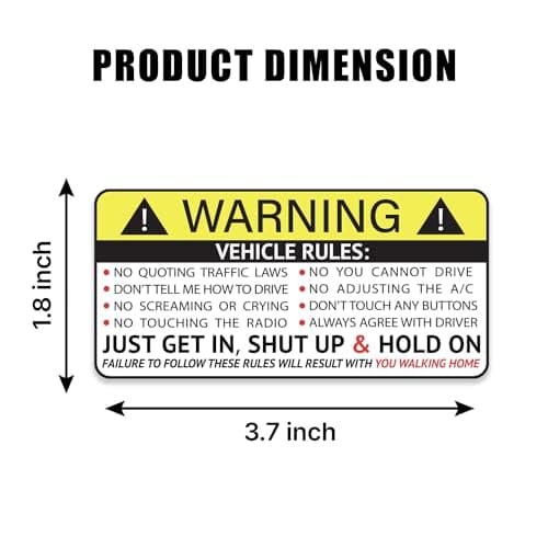 GRITKULTURE Funny Passenger Rules Vehicle Safety Warning Decal Stickers 2 Pack 1.8 inch X 3.7 inch Vinyl for Car, Dash, Truck, Window, Tumblers, Graphic Bumper for Laugh thumbnail 2