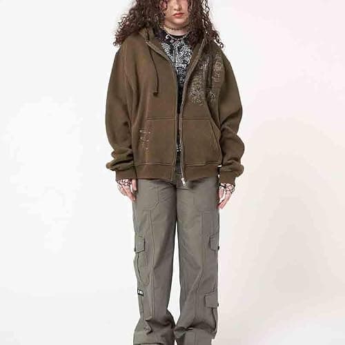 MOMEITU Women's autumn/winter Y2K style jacket, retro casual long sleeved fleece zipper hooded sweatshirt thumbnail 3