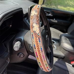 Retro Western Cowboy Car Universal Steering Wheel Cover, Repairig Universal Steering Wheel Cover, Universal 15 Inch,Anti-Slip Steering Wheel Covers, Breathable for Suvs,Trucks (Style B) thumbnail 7