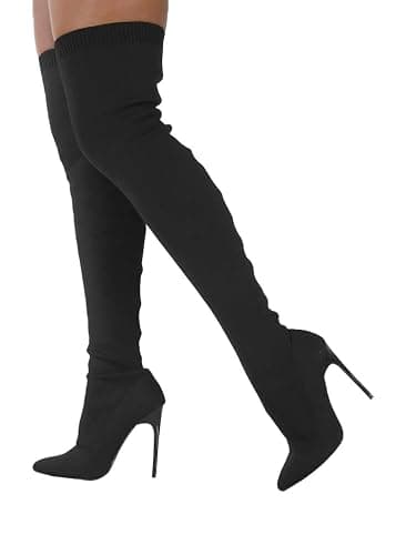 ticticlily Femmes Bottes à Talons Hauts Automne et Hiver Mode Confortable Bout Pointu Talons Hauts Bottes Longues Stretch Tricot Bottines pour Talon - Image 1