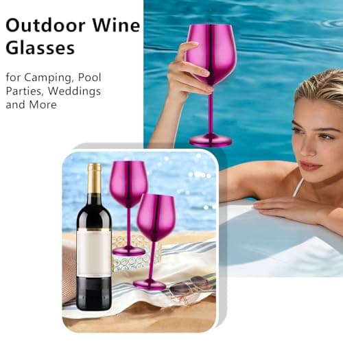 UNISWEET Stainless Steel Wine Glasses Set of 2, 18 oz Unbreakable Purple Wine Glass Unique Metal Wine Goblets for Outdoor Capming and Pool Gift for Wine Lovers thumbnail 6