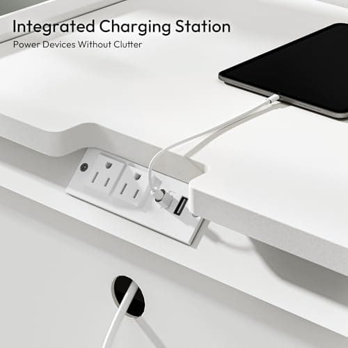 FurniXpress 24" Tall Nightstand with Charging Station Including USB-C, Modern Bedside Table and Sofa End Table - White, 3 Drawers, 1-Pack thumbnail 3
