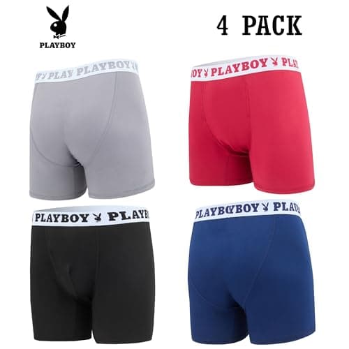 Playboy Mens Underwear 4 Pack Boxers for Men Gifts for Men Boxer Briefs - Large - Grey,blk,wht, Red thumbnail 2