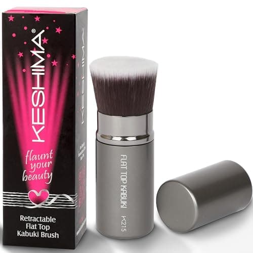Flat Top Retractable Makeup Brush by Keshima - Premium Retractable Kabuki Brush, Blush Brush, Foundation Brush for Liquid Makeup, Powder and Cream - Image 1