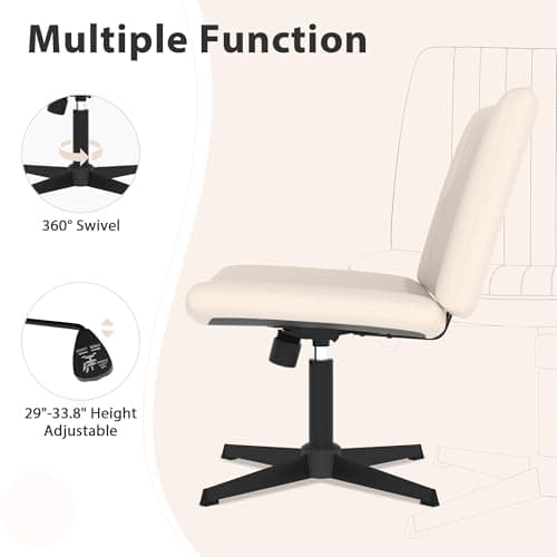 Criss Cross Chair, Cross Legged Office Chair Armless Vanity Chair with Back, Wide Desk Chair with No Wheels Swivel Height Adjustable, Fabric Comfy Computer Chair for Home Vanity Desk Office, Beige thumbnail 4