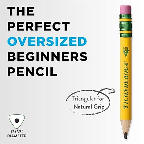 Ticonderoga My First Half-Size Wooden Pencils, Large Triangle-Barrel Pre-Sharpened #2 (HB) Short 4.5" Yellow Pencils with Erasers, Yellow, 12/Pack thumbnail 7