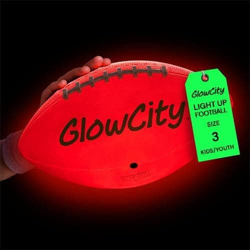 GlowCity Glow in The Dark Football - Size 3/6 Light Up Ball Gifts for Kids, Teens & Adults - Bright Football for Night Outdoor Games - Sports Birthday Gift Ideas for Boys Ages 6 7 8 9 10 11 12 13 14 - Image 1