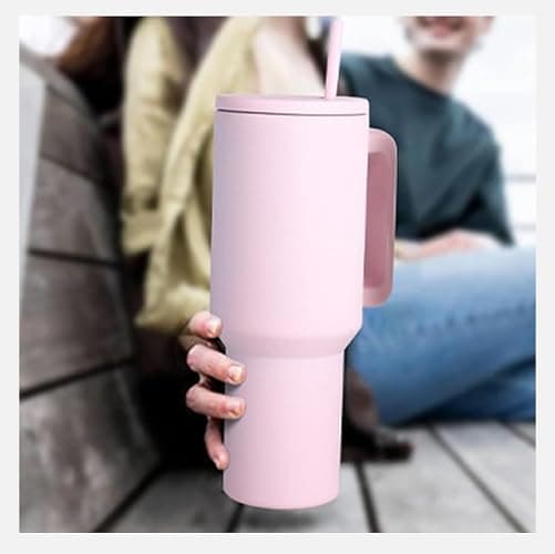 Sanilinwild 40 oz Tumbler with Handle Straw and Accessories, Drop & Abrasion Resistant, Vacuum Double-Layer Insulation, Ideal for Camping, Fitness, Outdoor Use - Pink thumbnail 6