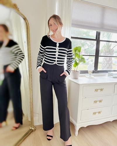 G4Free Petite Wide Leg Pants for Women Yoga Dress Pants with Pockets Straight Leg Sweatpants Stretch Business Casual Work Pants(Black,XXS,Petite) thumbnail 2