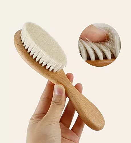 PandaEar 3 Pack Baby Brush and Comb Set Newborn, Silicone Cradle Cap Brush for Babies, Soft Newborn Hair Brush with Soft Goat Bristles, Wooden Toddler Comb Hairbrush Set for Boys and Girls thumbnail 4