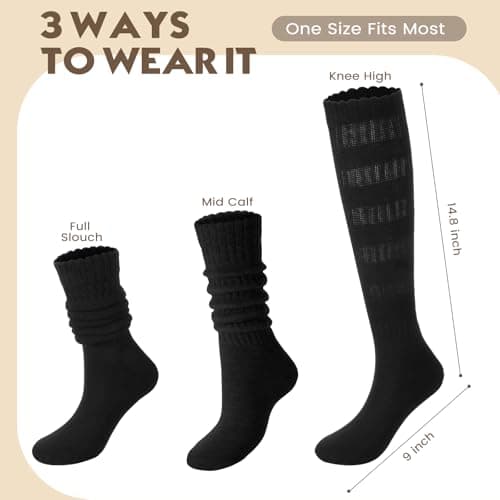 Nimalpal Slouchy Socks for Women 3 Pairs (Black), Women's Fall Winter Soft Long Chunky Scrunch Socks Size 5-11 thumbnail 4