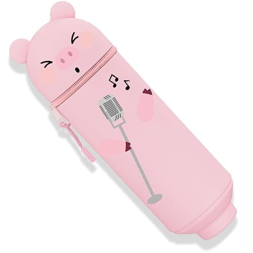 GDFJBG Kawaii, Estuche Escolar de Silicona Blanda 2 en 1, Diseño de Dinosaurio Extensible con Forma Moldeada Portalápices de Mesa, Cremallera, Forma Moldeada (Cerdito) thumbnail 5