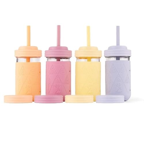 Elk and Friends Kids & Toddler Cups | The Original Glass Mason Jars 12 oz with Silicone Sleeves Straws Smoothie Spill Proof - Image 1