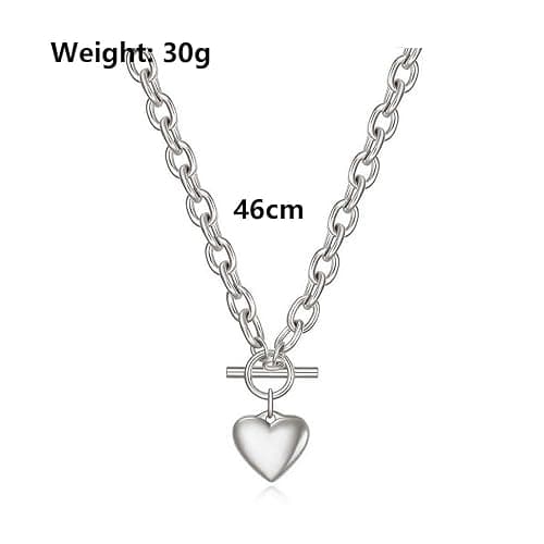 Navirix Chunky Heart Pendant Necklace,Minimalist Plated Gold Thick Love OT Clasp Choker,Vintage Puffy Heart Chain Toggle Collarbone Necklace for Women thumbnail 3