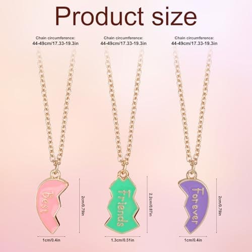 3pcs Friendship Necklaces for 3, Love Heart Enamel Magnetic Matching Pendant Necklace Forever Three Friends Jewelry Gifts for Women Men Anniversary Birthday (Style 2), Medium, Stainless Steel, No thumbnail 2