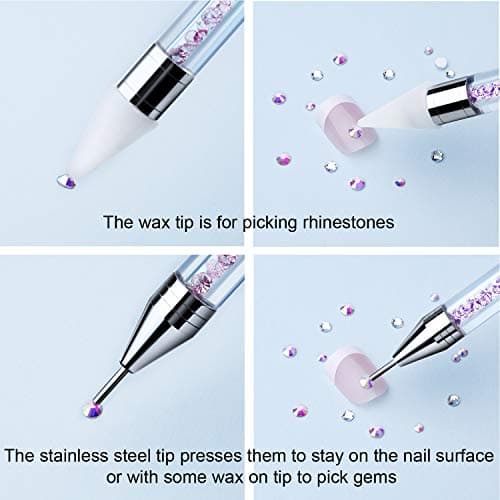 2 Pieces Rhinestone Picker Dotting Pen, Dual-ended Rhinestone Gems Crystals Studs Picker Wax Pencil Pen Crystal Beads Handle Manicure Nail Art DIY Decoration Tool (Pink Purple) thumbnail 6