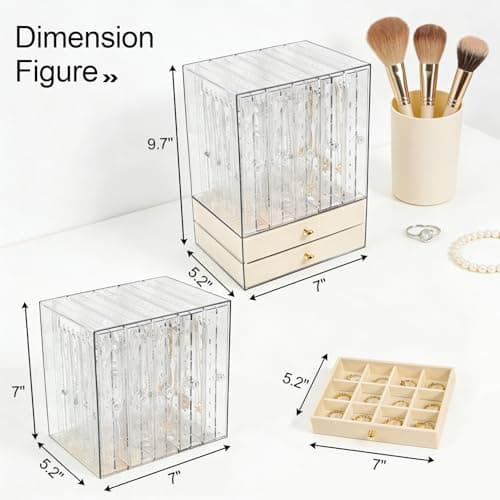 Greenfeather Jewelry Organizers and Storage, Clear Acrylic Jewelry Box with 40 Necklace Hooks 120 Pairs of Earring Holes 2 Velvet-Lined Drawers for Rings Necklaces Earrings thumbnail 3