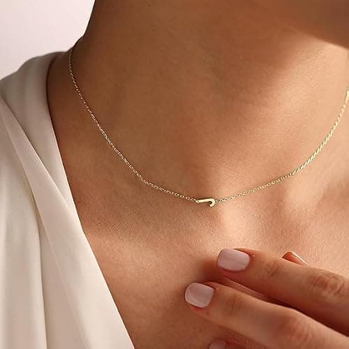 LuckFairy Initial Necklaces for Women, Dainty Gold Letter Necklace 14k Gold Plated Sideways Initial Necklace Cute Name Simple Choker Necklaces for Women Trendy Jewelry Gifts thumbnail 2