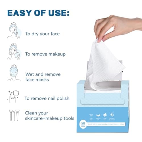 Disposable Face Towel XL, 10"×12" Biodegradable Face Towels, Super Soft & Thick Face Wipes, Makeup Remover Wipes, Clean Facial Cloths for Sensitive Skin, 50 Count Value Pack thumbnail 7