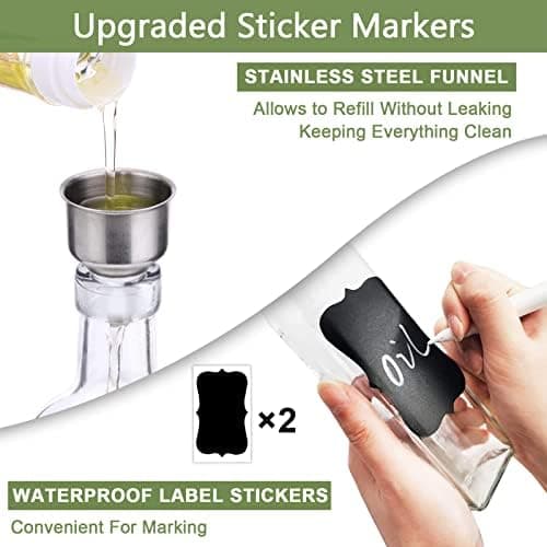 Leaflai Olive Oil Dispenser Bottle, 2 Pcs Glass Olive Oil Dispenser and Vinegar Dispenser Set with 2 Stainless Steel Pourers, 4 Labels,1 Brush and 1 Funnel Oil Bottles for Kitchen (500ml) - 2 Pcs Transparent thumbnail 6
