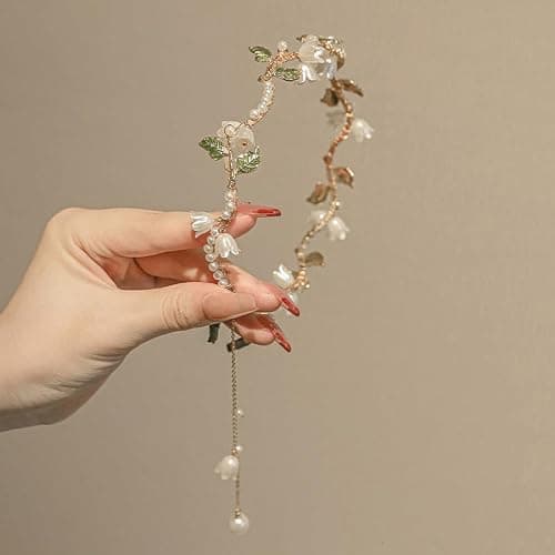 AHONEY Flower Headband for Women Girls Hair Vine Gold Leaf Boho Headband Wedding Fairy Accessories Headpiece Bridal Crown (Floral) thumbnail 8