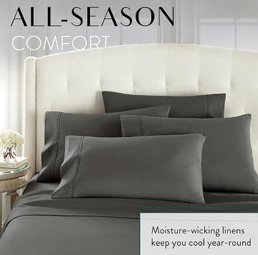 Danjor Linens Bed Sheet Set Queen Size for Hot Sleepers, Hotel Premium Sheets with 4 Pillowcases, Lightweight Brushed Microfiber Deep Pockets, Breathable Cooling 6 Piece Bedding Sets, Gray thumbnail 4