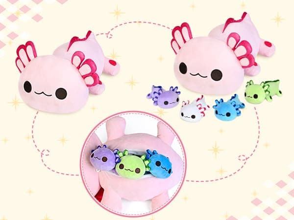 KMUYSL Axolotl Plush Toys for Ages 0 1 2 3 4 5 6 7 8+ Year Old Boys Girls- Axolotl Mommy Stuffed Animal with 4 Baby Axolotls in Her Tummy, Christmas Birthday Gifts for Baby, Toddler, Kids thumbnail 4