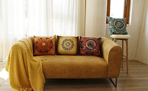 Jartinle Set of 4 Retro Floral Mandala Compass Medallion Bohemian Pillow Covers Boho Decor Hippie Throw Pillows Decorative for Sofa Couch 18 x 18 thumbnail 4