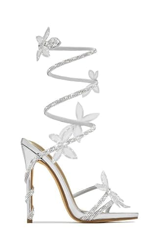 sexytag Diamante Heels Butterfly Wrap Around Strap Fantasy Rhinestone Sparkly Stiletto Heel Sandals thumbnail 4