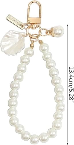 Jowxsx White Heart Pearl Keychain Phone Chain Pendant Shell Pearl Bag Keyring Hanging Ornament Car Key-Holder Decor Women's Keyrings and Keychains thumbnail 4