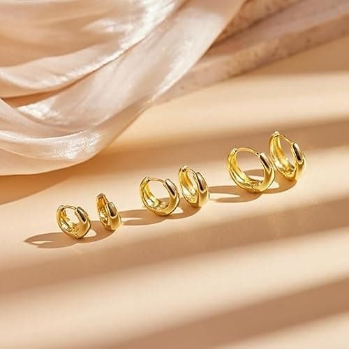 3 Pairs Gold Chunky Hoop Earrings Stantement Huggie Earrings Minimalist Triple Hoops Small Earrings Set Trendy Hypoallergenic Stacks Huggie Jewelry Everyday Wear Earrings thumbnail 5