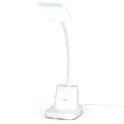 Sailstar Upgraded LED Desk Lamp with Wireless Charger, White Small Desk Light with Pen Holder, 3 Color Modes, CRI 85, 800 Lumen, Study Lamps for College Dorm Room, Home Office, Adapter Included thumbnail 7