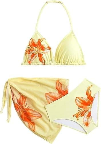 Girls Bikini Set 3 Piece - High Waisted Bikini with Skirt Floral Swimsuits for Teens Girls 9-16 - Image 1