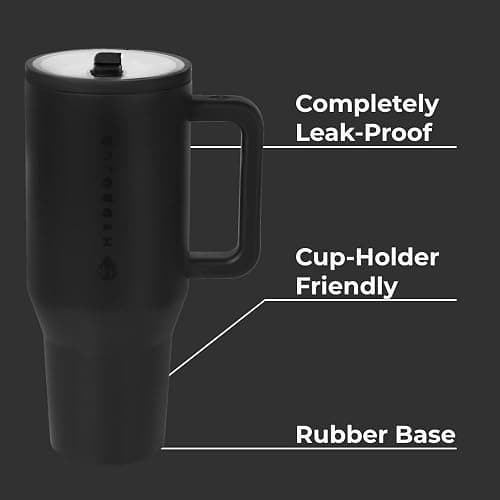 HydroJug Traveler - 40 oz Water Bottle with Handle & Flip Straw - Fits in Cup Holder, Leak Resistant Tumbler-Reusable Insulated Stainless Steel & Rubber Base - Gifts for Women & Men, Black - 40oz - Black thumbnail 2